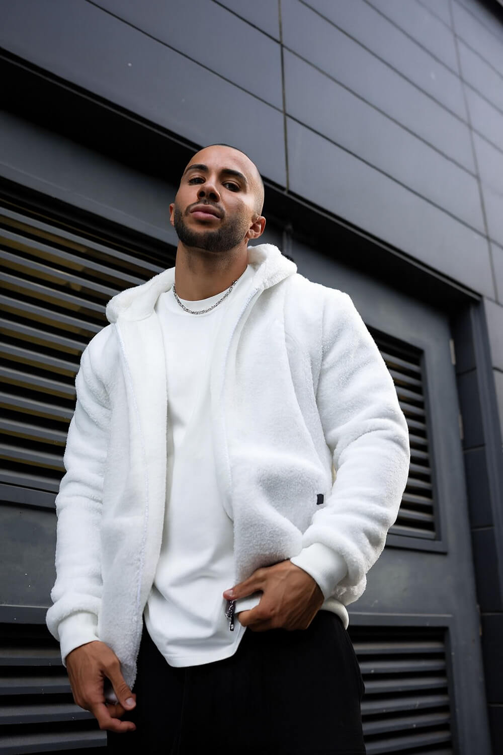 Ikon Borg Zip Hoodie - White