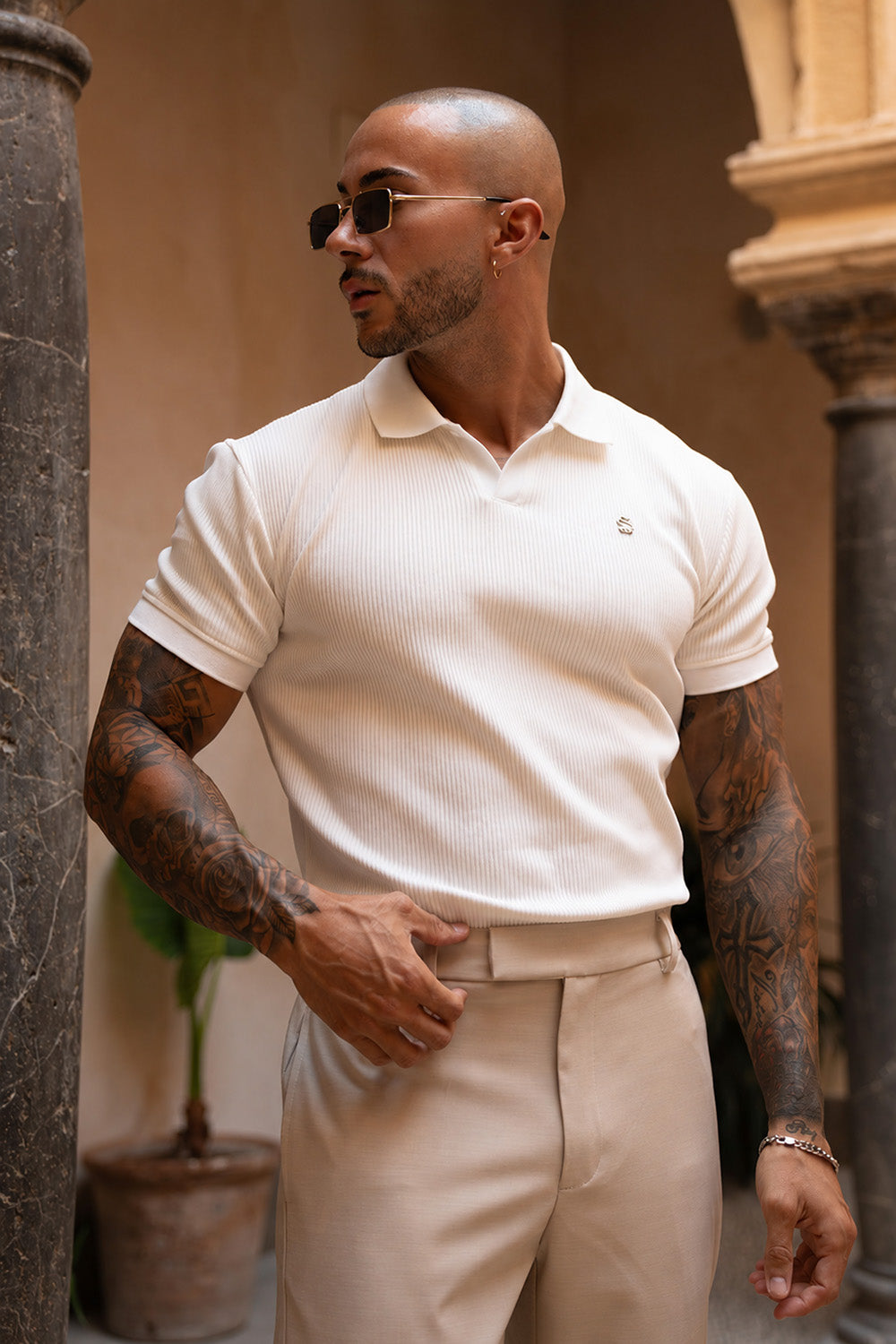 Portofino Ribbed Polo - White