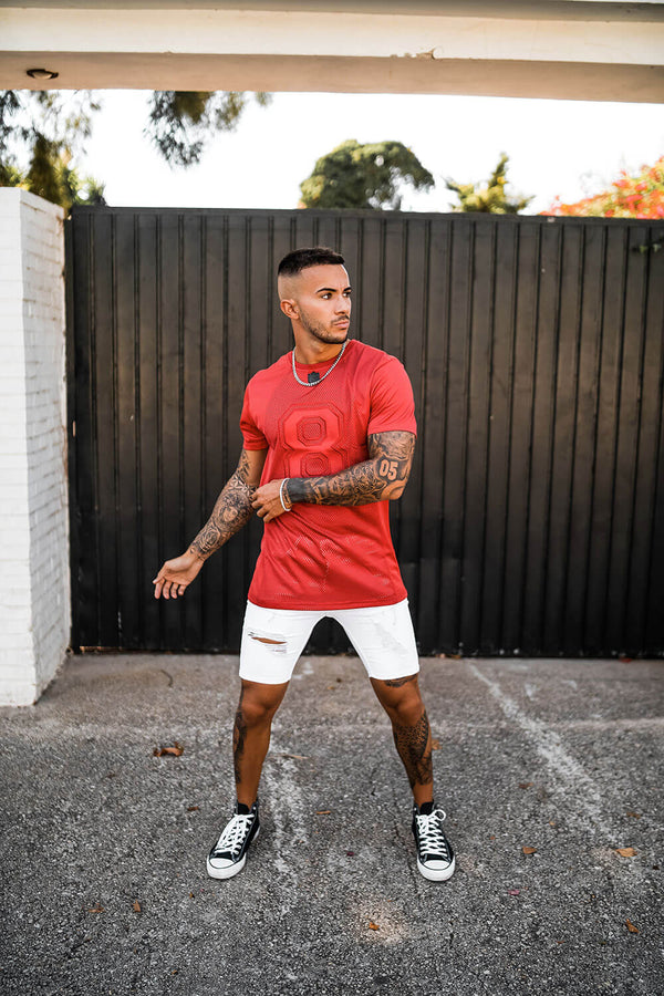 Sinners Attire Red Varsity Stadium Tee - SINNERS ATTIRE