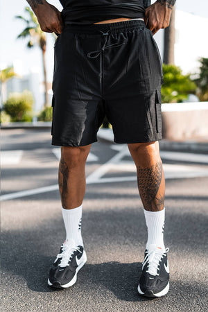 Icon Mesh Cargo Shorts - Black