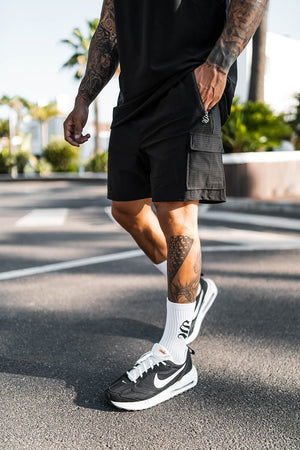 Icon Mesh Cargo Shorts - Black