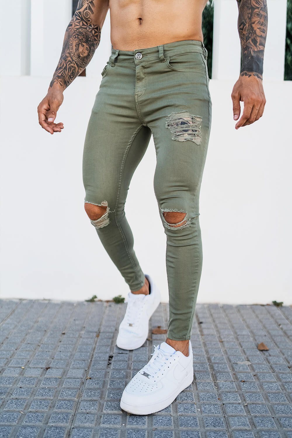 Sinners Attire Khaki Rip & Repair Jeans