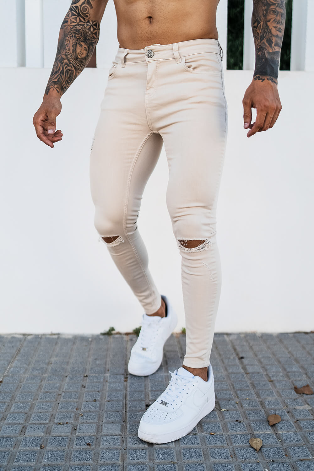 RIPPED SKINNY JEANS WITH BANDANNA DETAIL  White  ZARA Angola